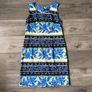 Sag Harbor Vintage Floral Shift Dress Blue Green Hibiscus Sleeveless - Size 10